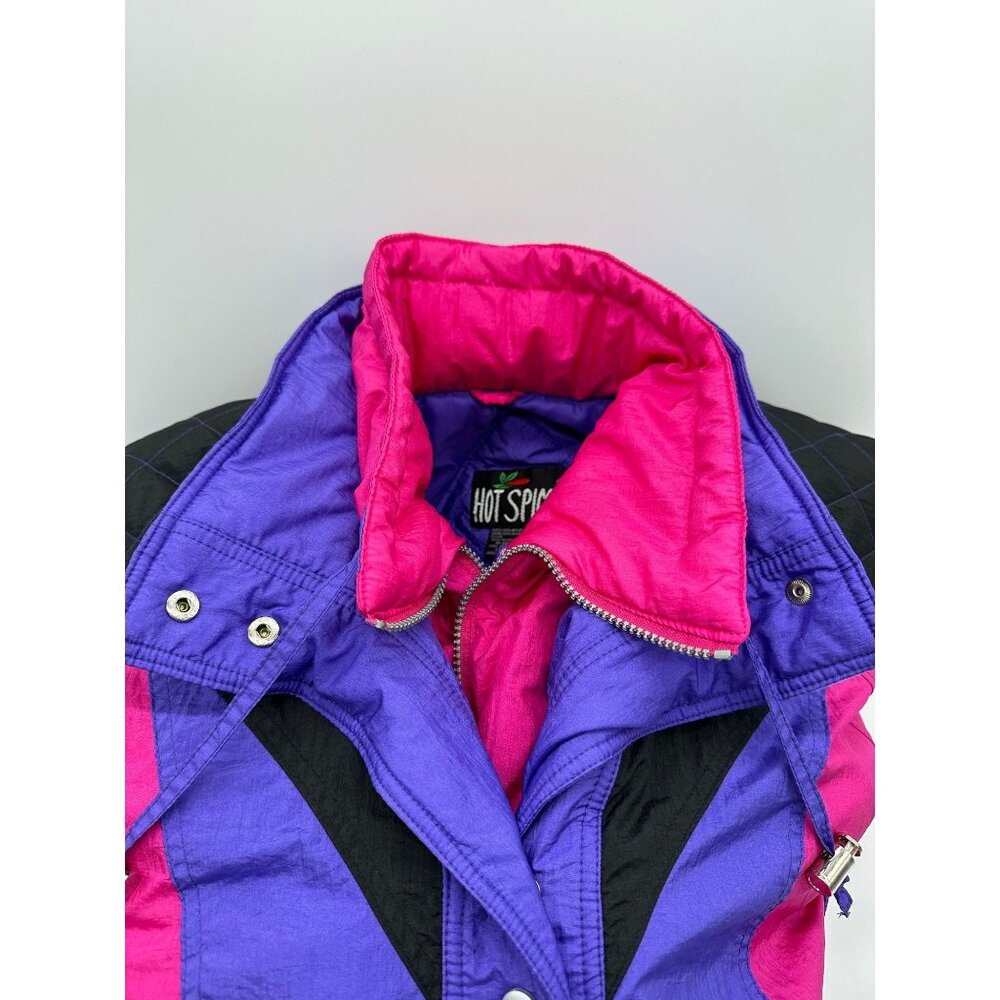 Vintage Puffer Coat Ski Jacket Puffy Color Block Pink Purple Black Large